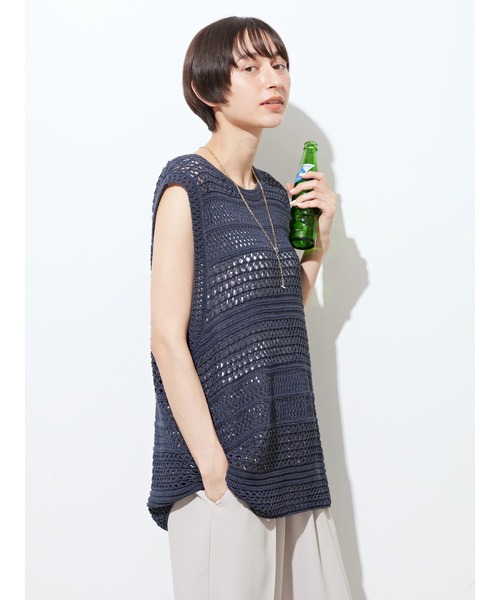 AMERICAN HOLIC（アメリカンホリック）の「テープヤーンニットベスト（ベスト・レディース・ベージュ/ネイビー・FREE）」の19枚目の写真