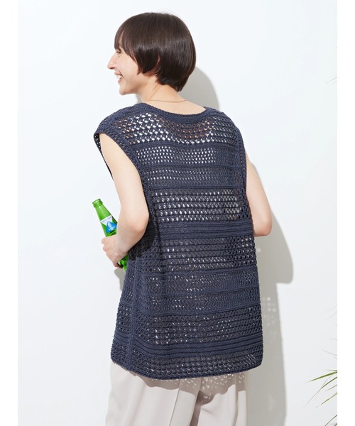 AMERICAN HOLIC（アメリカンホリック）の「テープヤーンニットベスト（ベスト・レディース・ベージュ/ネイビー・FREE）」の3枚目の写真