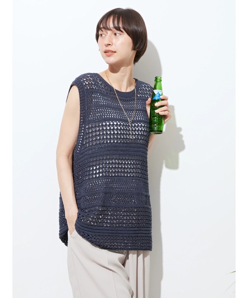 AMERICAN HOLIC（アメリカンホリック）の「テープヤーンニットベスト（ベスト・レディース・ベージュ/ネイビー・FREE）」の6枚目の写真