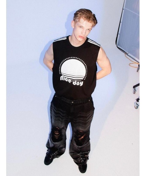 ESC STUDIO(イーエスシースタジオ)の「韓国ブランド ESC STUDIO イーエスシースタジオ damage mix denim pants ダメージジーンズ ダメージデニムパンツ ワイドデニムパンツ(デニムパンツ・メンズ・ブラック・01/02)」の11枚目の写真