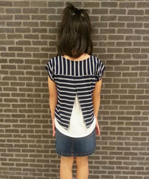 CIAOPANIC TYPY（チャオパニックティピー）の「KIDS バックレースボーダーTシャツ（Tシャツ/カットソー・キッズ・ネイビー/オフホワイト・105/125/115/135/95）」の6枚目の写真