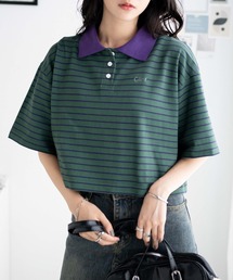 WEGO/ワンポイント刺繍ボーダーポロシャツ