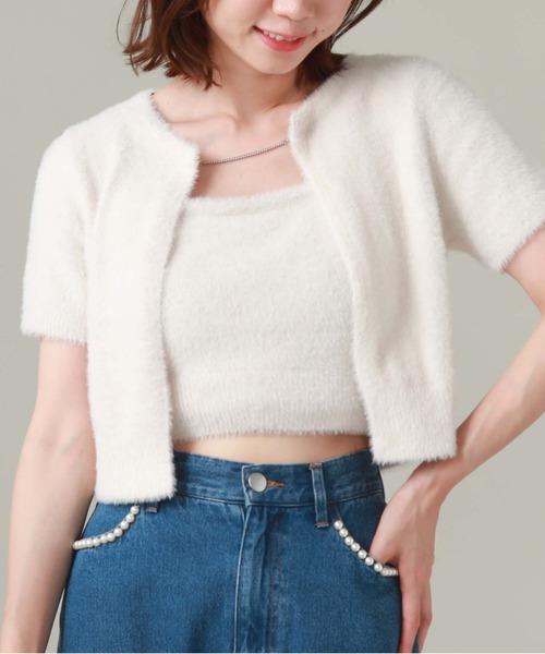 archives(アルシーヴ)の「チェーンミニフェザーニットアンサンブル(ニット/セーター・レディース・アイボリー/ブラック/モカ・MEDIUM)」の2枚目の写真