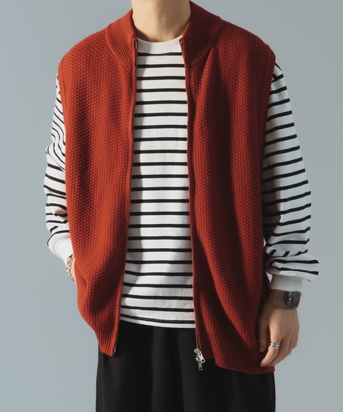 epnok（エプノック）の「ダブルジップ鹿の子ニットベスト（ベスト・メンズ・レッド/チャコールグレー・SMALL/MEDIUM/LARGE）」の2枚目の写真
