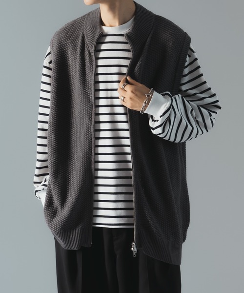 epnok（エプノック）の「ダブルジップ鹿の子ニットベスト（ベスト・メンズ・レッド/チャコールグレー・SMALL/MEDIUM/LARGE）」の15枚目の写真