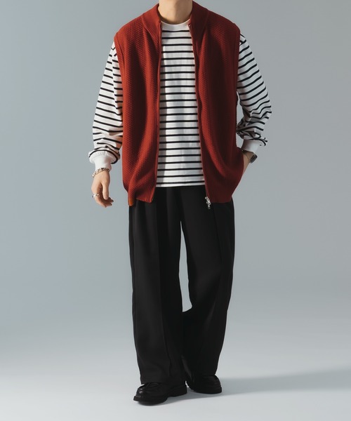 epnok（エプノック）の「ダブルジップ鹿の子ニットベスト（ベスト・メンズ・レッド/チャコールグレー・SMALL/MEDIUM/LARGE）」の6枚目の写真