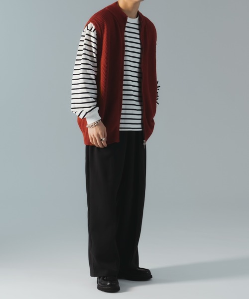 epnok（エプノック）の「ダブルジップ鹿の子ニットベスト（ベスト・メンズ・レッド/チャコールグレー・SMALL/MEDIUM/LARGE）」の9枚目の写真