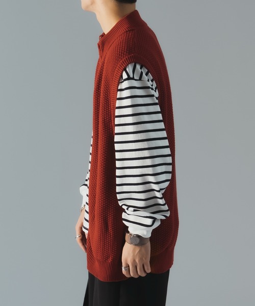 epnok（エプノック）の「ダブルジップ鹿の子ニットベスト（ベスト・メンズ・レッド/チャコールグレー・SMALL/MEDIUM/LARGE）」の4枚目の写真