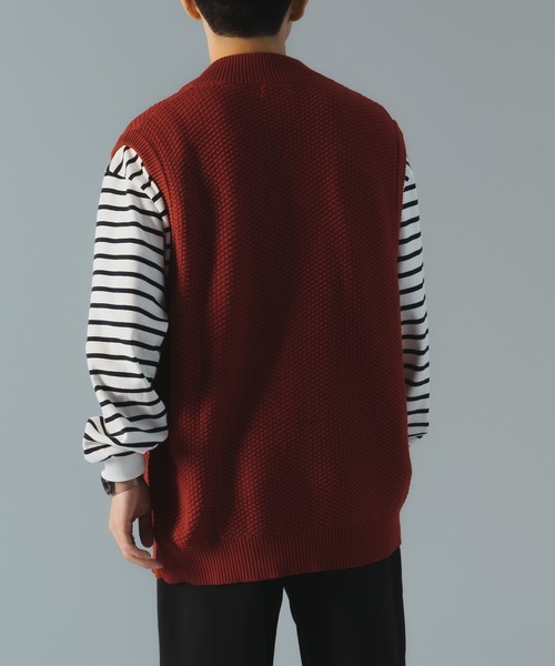 epnok（エプノック）の「ダブルジップ鹿の子ニットベスト（ベスト・メンズ・レッド/チャコールグレー・SMALL/MEDIUM/LARGE）」の5枚目の写真