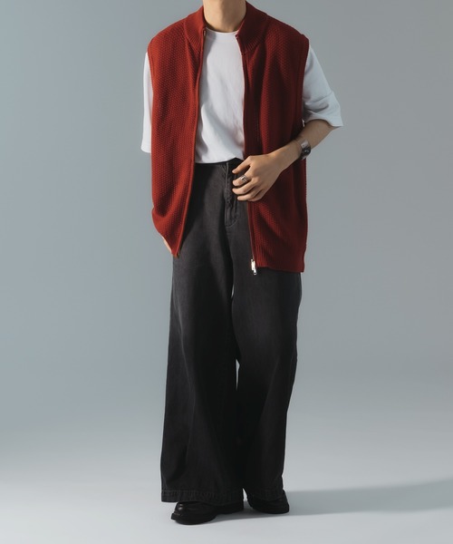 epnok（エプノック）の「ダブルジップ鹿の子ニットベスト（ベスト・メンズ・レッド/チャコールグレー・SMALL/MEDIUM/LARGE）」の10枚目の写真