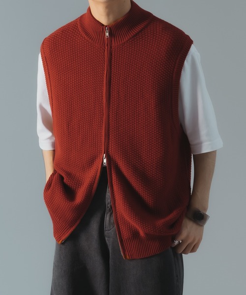 epnok（エプノック）の「ダブルジップ鹿の子ニットベスト（ベスト・メンズ・レッド/チャコールグレー・SMALL/MEDIUM/LARGE）」の12枚目の写真