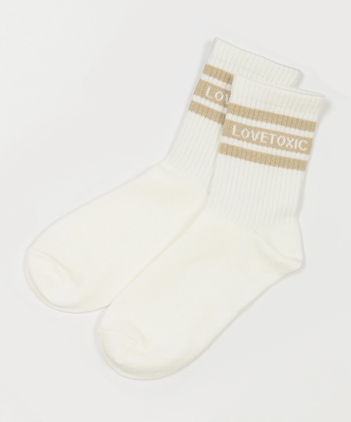 LOVETOXIC（ラブトキシック）の「ラインロゴクルーソックス（ソックス/靴下・キッズ・サックスブルー/ラベンダー/オフホワイト/ベージュ/ブラック/モスグリーン・FREE）」の4枚目の写真
