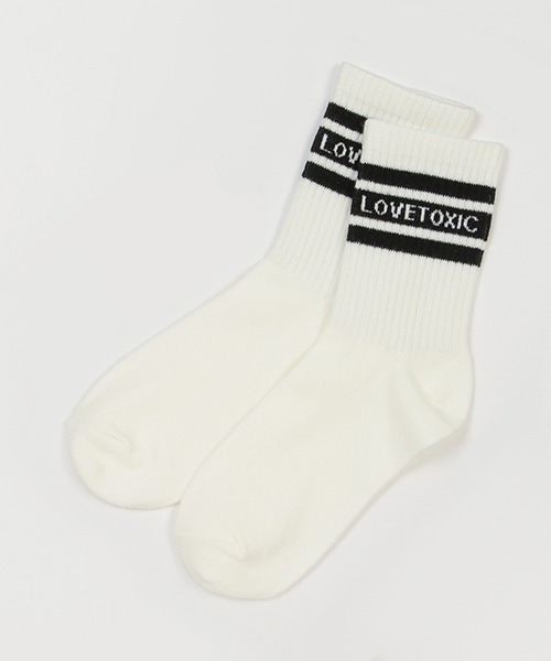 LOVETOXIC（ラブトキシック）の「ラインロゴクルーソックス（ソックス/靴下・キッズ・サックスブルー/ラベンダー/オフホワイト/ベージュ/ブラック/モスグリーン・FREE）」の2枚目の写真