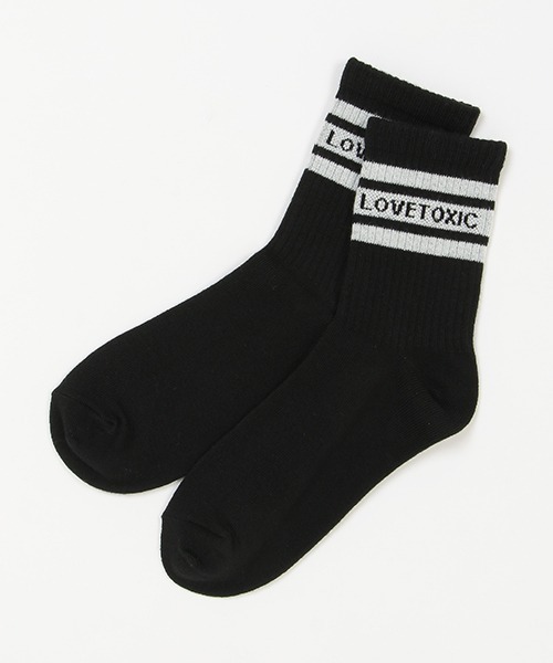 LOVETOXIC（ラブトキシック）の「ラインロゴクルーソックス（ソックス/靴下・キッズ・サックスブルー/ラベンダー/オフホワイト/ベージュ/ブラック/モスグリーン・FREE）」の3枚目の写真