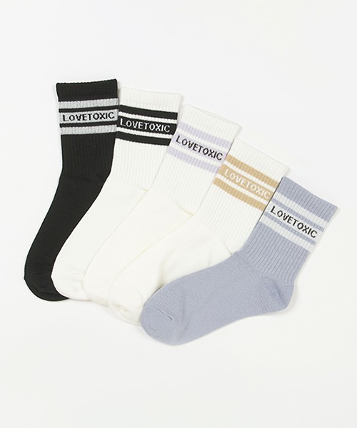 LOVETOXIC（ラブトキシック）の「ラインロゴクルーソックス（ソックス/靴下・キッズ・サックスブルー/ラベンダー/オフホワイト/ベージュ/ブラック/モスグリーン・FREE）」の7枚目の写真