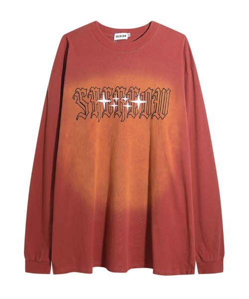 Ressaca(レサーカ)の「オーバーサイズ ユーズド加工 ロゴプリント刺繍 長袖Tシャツ(Tシャツ/カットソー・メンズ・レッド/パープル系/パープル/ブラック系/ブラック/レッド系・M/L/XL)」の1枚目の写真