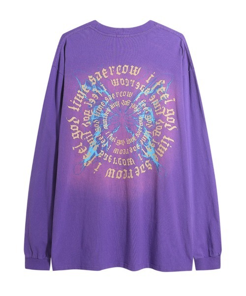 Ressaca(レサーカ)の「オーバーサイズ ユーズド加工 ロゴプリント刺繍 長袖Tシャツ(Tシャツ/カットソー・メンズ・レッド/パープル系/パープル/ブラック系/ブラック/レッド系・M/L/XL)」の4枚目の写真