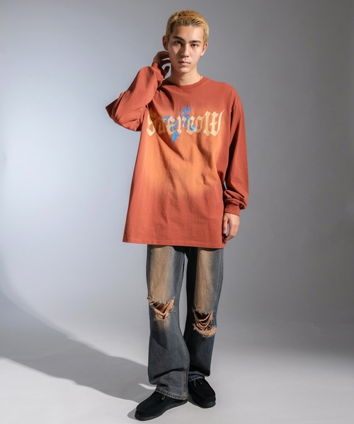 Ressaca(レサーカ)の「オーバーサイズ ユーズド加工 ロゴプリント刺繍 長袖Tシャツ(Tシャツ/カットソー・メンズ・レッド/パープル系/パープル/ブラック系/ブラック/レッド系・M/L/XL)」の21枚目の写真