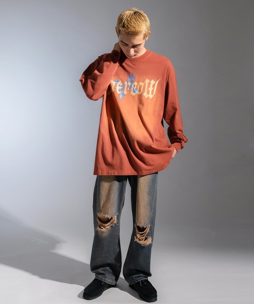 Ressaca(レサーカ)の「オーバーサイズ ユーズド加工 ロゴプリント刺繍 長袖Tシャツ(Tシャツ/カットソー・メンズ・レッド/パープル系/パープル/ブラック系/ブラック/レッド系・M/L/XL)」の20枚目の写真