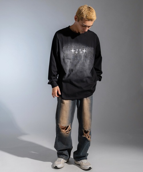 Ressaca(レサーカ)の「オーバーサイズ ユーズド加工 ロゴプリント刺繍 長袖Tシャツ(Tシャツ/カットソー・メンズ・レッド/パープル系/パープル/ブラック系/ブラック/レッド系・M/L/XL)」の22枚目の写真