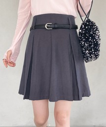ベルト付き ワイドプリーツミニスカート