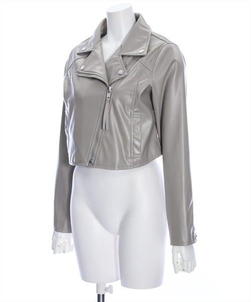 clear(クリア)の「ショート丈ライダースジャケット(ライダースジャケット・レディース・グレイッシュベージュ/ブラック・F)」の8枚目の写真