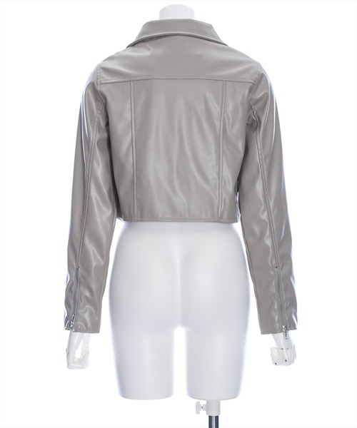 clear(クリア)の「ショート丈ライダースジャケット(ライダースジャケット・レディース・グレイッシュベージュ/ブラック・F)」の5枚目の写真