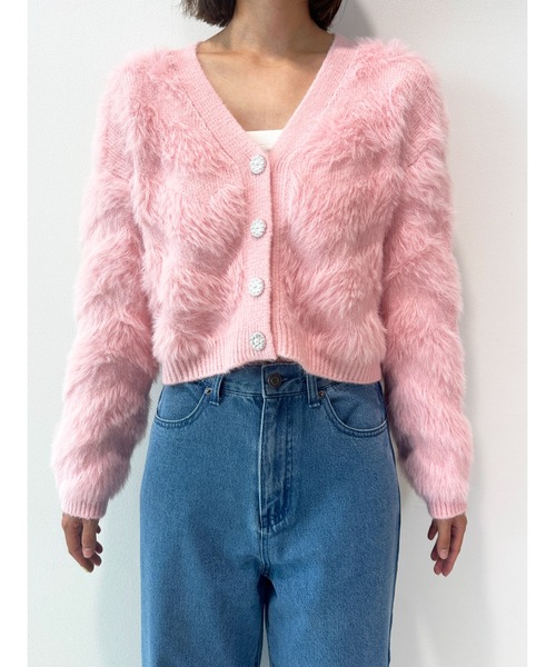 CECIL McBEE（セシルマクビー）の「ビジュー釦付きカーディガン（ニット/セーター・レディース・ピンク/ブラック/アイボリー・MEDIUM）」の11枚目の写真