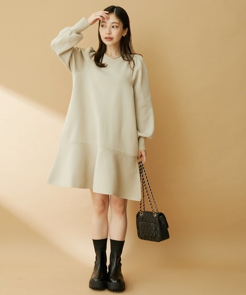 VIS(ビス)の「パフスリーブ切り替えミニフレアワンピース(ワンピース・レディース・ベージュ系その他/イエロー系その他3/ブラック/グリーン・FREE)」の20枚目の写真