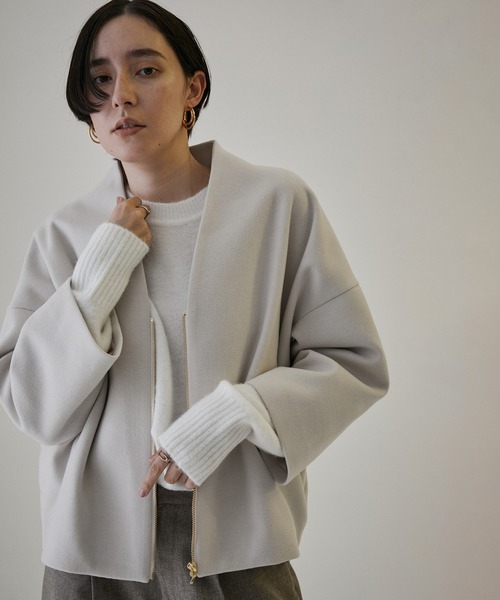 SALON adam et rope'(サロン アダム エ ロペ)の「【WEB限定】ウールライクノーカラーショートコート(その他アウター・レディース・グレー系その他/ネイビー・FREE)」の6枚目の写真