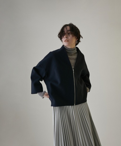 SALON adam et rope'(サロン アダム エ ロペ)の「【WEB限定】ウールライクノーカラーショートコート(その他アウター・レディース・グレー系その他/ネイビー・FREE)」の22枚目の写真