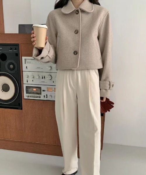 LAC-VERT(ラック・ヴェール)の「ステンカラーフェイクウールコート(ステンカラーコート・レディース・ベージュ/ブラック/ブラウン・FREE)」の4枚目の写真