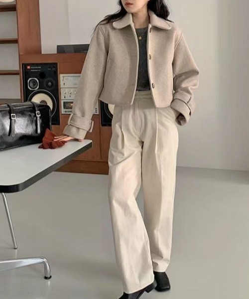 LAC-VERT(ラック・ヴェール)の「ステンカラーフェイクウールコート(ステンカラーコート・レディース・ベージュ/ブラック/ブラウン・FREE)」の5枚目の写真