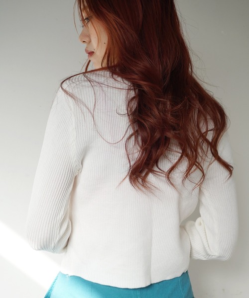 Jelly moo / ジェリームー 】 フロント 編み込み リブニット トップス