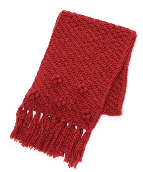 studio CLIP（スタディオクリップ）の「ポンポンフラワーニットマフラー（マフラー・レディース・マスタード/アイボリー/レッド・FREE）」の3枚目の写真