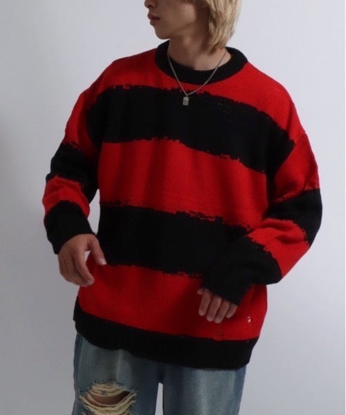 MASONPRINCE セーター ニット レトロコントラストボーダー