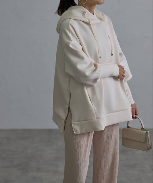 each（イーチ）の「サイドジップダンボールパーカー（パーカー・レディース・グレー/ブラック/アイボリー/グレイッシュベージュ・FREE）」の20枚目の写真