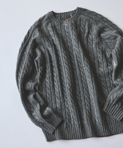 BEAMSビームスのカシミヤ100%ケーブルニットセーター　Lサイズ　グレー 5ゲージ ケーブル クルーネック（ニット/セーター）｜BEAMS PLUS