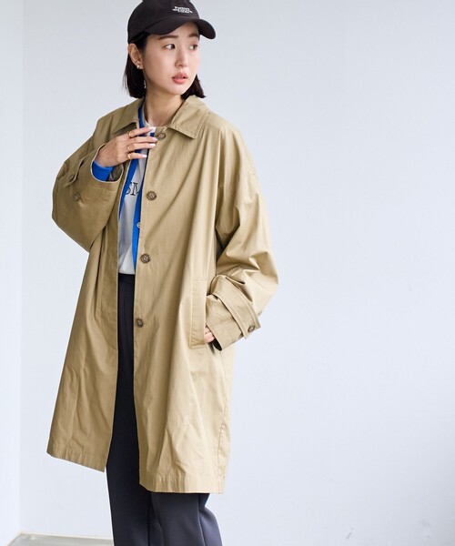coen（コーエン）の「スクエアステンカラーコート（ステンカラーコート・レディース・ベージュ/ネイビー/ライトグレー・FREE）」の4枚目の写真