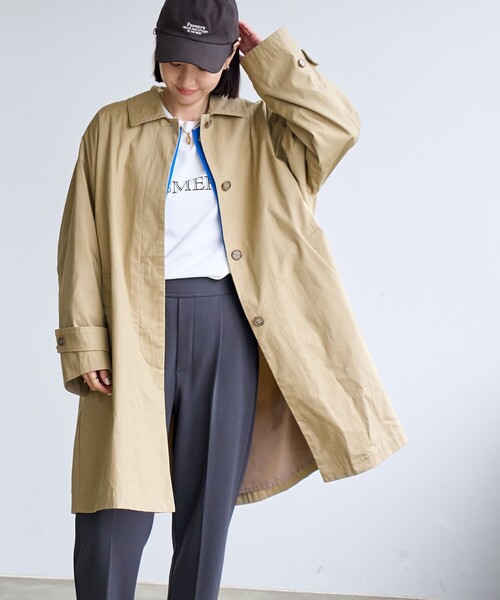 coen（コーエン）の「スクエアステンカラーコート（ステンカラーコート・レディース・ベージュ/ネイビー/ライトグレー・FREE）」の5枚目の写真