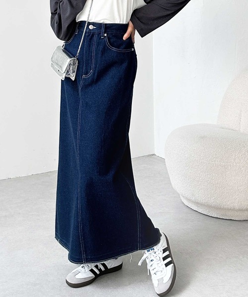 GeeRA（ジーラ）の「【S-LLサイズ展開】オールシーズン活躍。バックスリットデニムロングスカート（スカート・レディース・ブラック/ブルー/サックスブルー/ネイビー・LARGE/SMALL/MEDIUM/X-LARGE）」の6枚目の写真