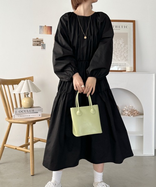 セール】ギャザーティアードロングワンピース（ワンピース）｜CLEA