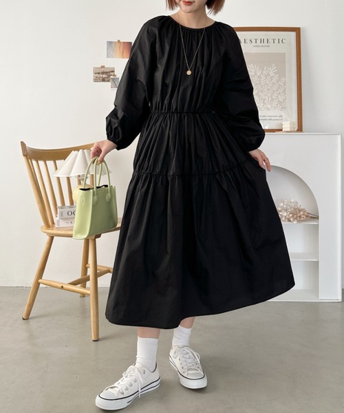 セール】ギャザーティアードロングワンピース（ワンピース）｜CLEA