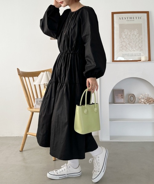 セール】ギャザーティアードロングワンピース（ワンピース）｜CLEA