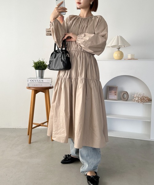 セール】ギャザーティアードロングワンピース（ワンピース）｜CLEA