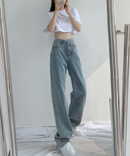 SHEPP(シープ)の「ウエストデザイン ハイウエスト ストレートデニムパンツ(デニムパンツ・レディース・ブラック/サックスブルー/ブルー・M/L/S/MEDIUM)」の4枚目の写真