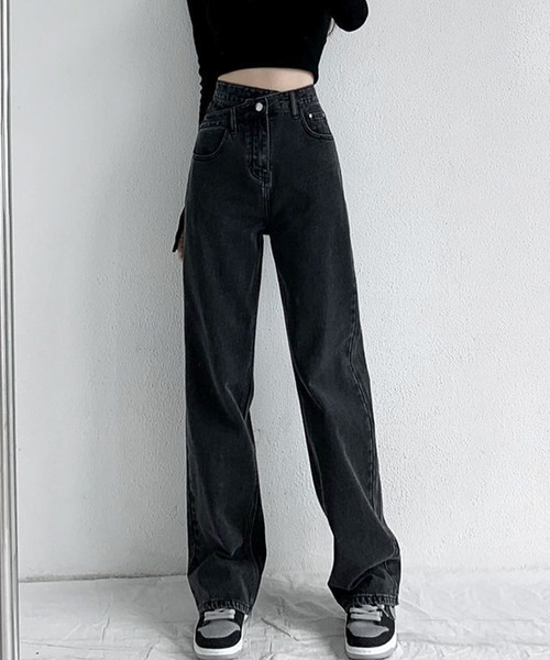 SHEPP(シープ)の「ウエストデザイン ハイウエスト ストレートデニムパンツ(デニムパンツ・レディース・ブラック/サックスブルー/ブルー・M/L/S/MEDIUM)」の5枚目の写真