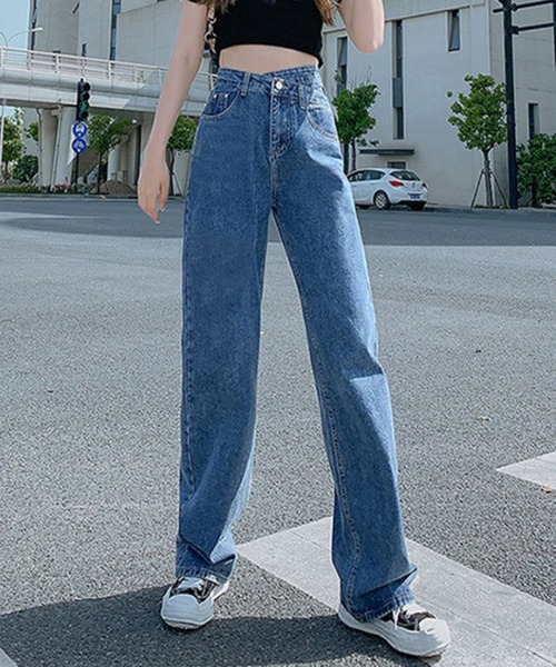 SHEPP(シープ)の「ウエストデザイン ハイウエスト ストレートデニムパンツ(デニムパンツ・レディース・ブラック/サックスブルー/ブルー・M/L/S/MEDIUM)」の6枚目の写真