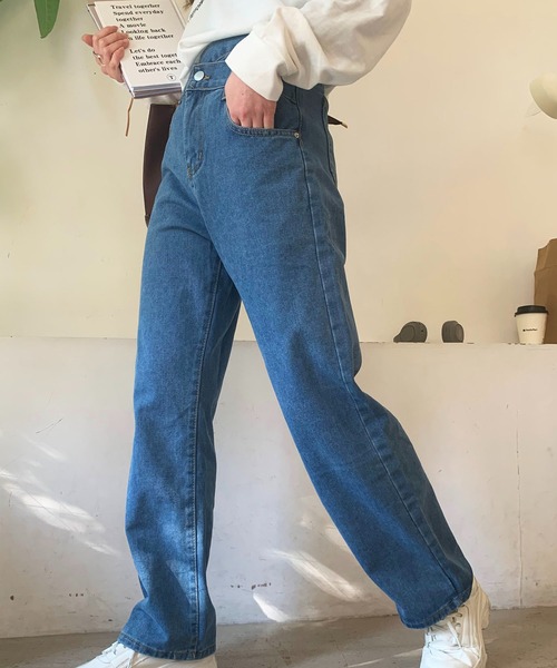 SHEPP(シープ)の「ウエストデザイン ハイウエスト ストレートデニムパンツ(デニムパンツ・レディース・ブラック/サックスブルー/ブルー・M/L/S/MEDIUM)」の10枚目の写真