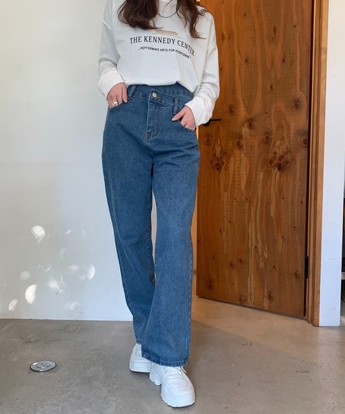 SHEPP(シープ)の「ウエストデザイン ハイウエスト ストレートデニムパンツ(デニムパンツ・レディース・ブラック/サックスブルー/ブルー・M/L/S/MEDIUM)」の11枚目の写真